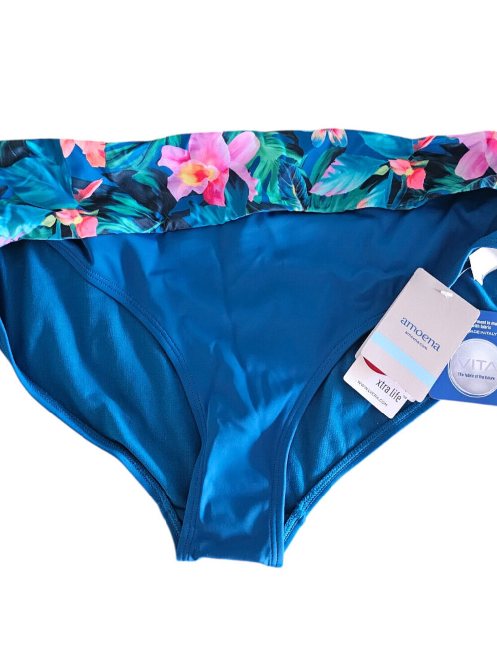 Amoena Womens Sz 18 Bikini Swimsuit Bottom Blue Floral Maturitius Brief NEW